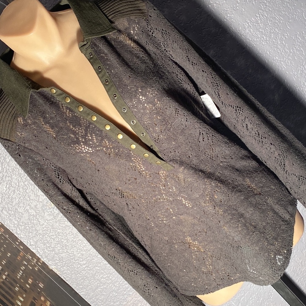 Free People Olive Green Lace Pullover Top